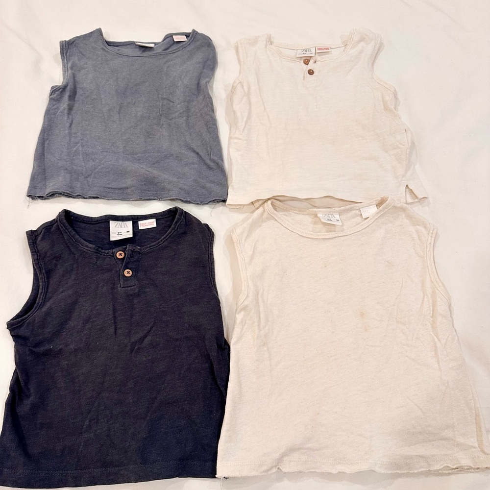 Toddler Sleeveless Tops Set - Navy, Blue, and Off-white (x2)